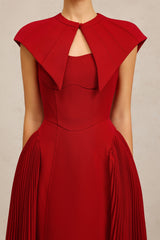 Silvana Red Halter Neckline Pleated Skirt Dress for Special Occasions