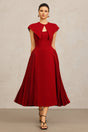 Silvana Red Halter Neckline Pleated Dress for Special Occasions