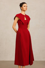 Silvana Red Halter Neckline Pleated Dress