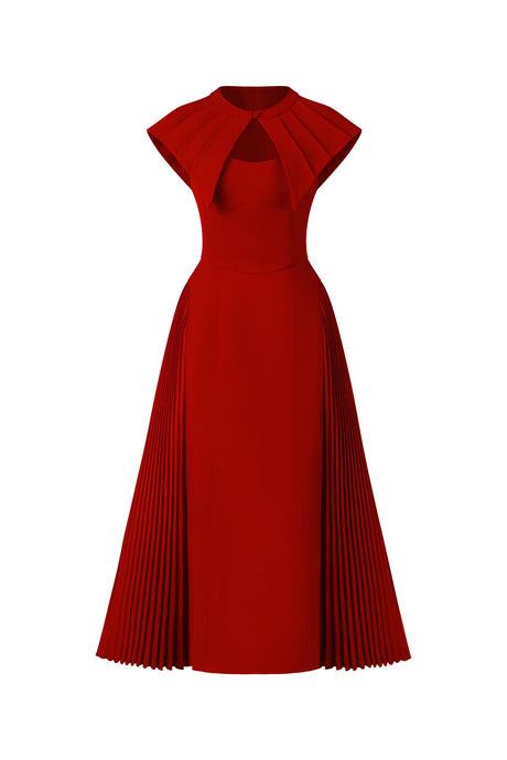 Silvana Red Halter Neckline Pleated Dress for Special Occasions