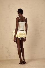 Silvestra Cropped Top Floral Embroidered Sweetheart Corset & Spaghetti Straps