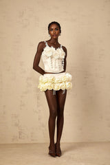 Silvestra Cropped Top Floral Embroidered Sweetheart Corset & Spaghetti Straps