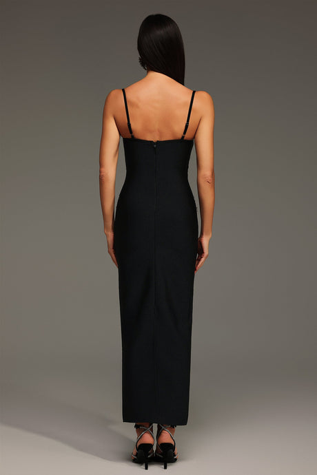 Simona Black Diamond V-Neck Sleeveless Dress with Shimmering Embellishments