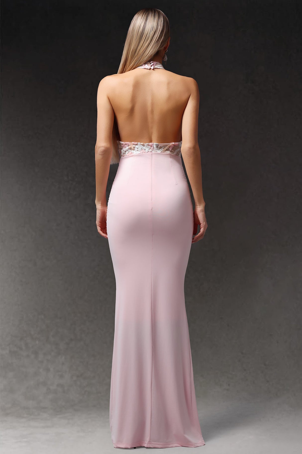 Simona Pink Halter Neckline Floral Embroidered Maxi Dress