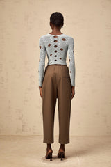 Simona Trousers with Modern Cutout Design in Brown