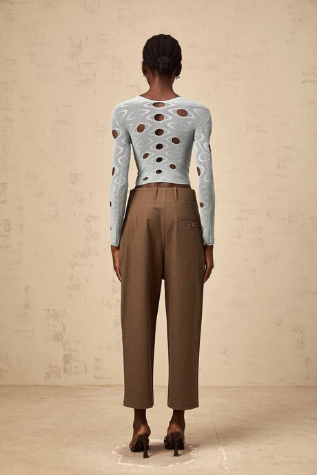 Simona Trousers with Modern Cutout Design in Brown