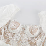 Simonetta Mini Dress Simonetta Lace Trim Puff Sleeve White Flounce