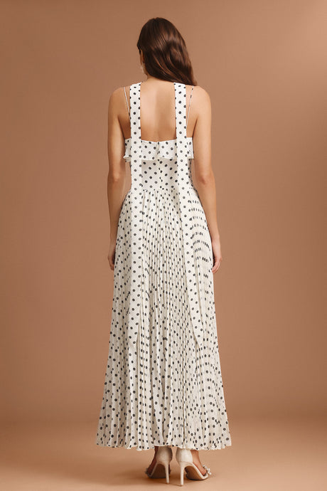 Simonetta White Polka Dot Halter Dress with Ruffled Detailing
