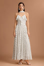 Simonetta White Polka Dot Halter Neck Ruffle Detail Pleated Dress