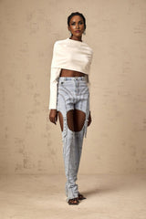 Skye Cropped Top White Ruched Off - shoulder Long Sleeves