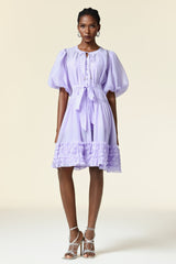 Skye Purple Ruffled Flare Puff Sleeve Dress