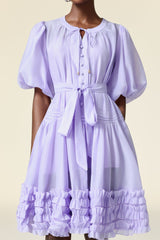 Skye Purple Ruffled Flare Puff Sleeve Dress