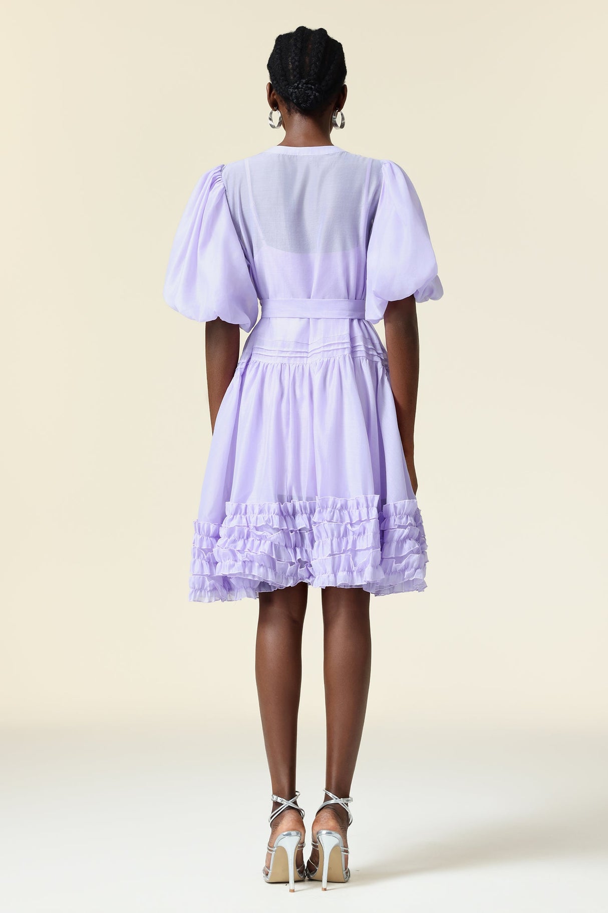 Skye Purple Ruffled Flare Puff Sleeve Dress