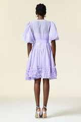 Skye Purple Ruffled Flare Puff Sleeve Dress