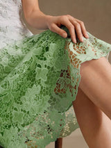 Skylar Midi Dress - Elegant Style - Puff Sleeve - High Waist - Contrast Lace - A Line