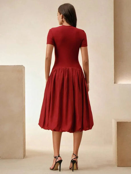 Skylar Midi Dress - Round Neck - Wedding - Regular Sleeve - High Waist - A Line