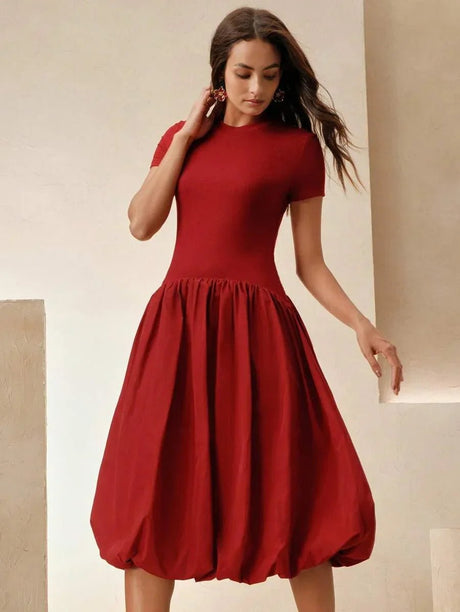 Skylar Midi Dress - Round Neck - Wedding - Regular Sleeve - High Waist - A Line