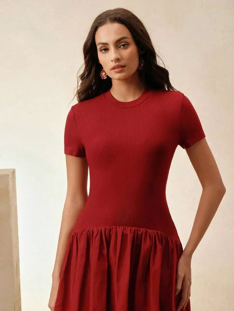 Skylar Midi Dress - Round Neck - Wedding - Regular Sleeve - High Waist - A Line