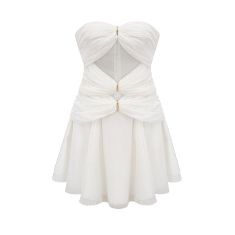 Skylar Mini Dress Pink Cut Out Off Shoulder Crystal Pleated