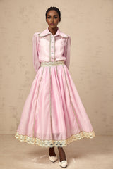 Sloan Blouse & Skirt Pink Lace Trim Matching Set