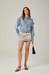 Sloan Denim Shirt with Floral Applique