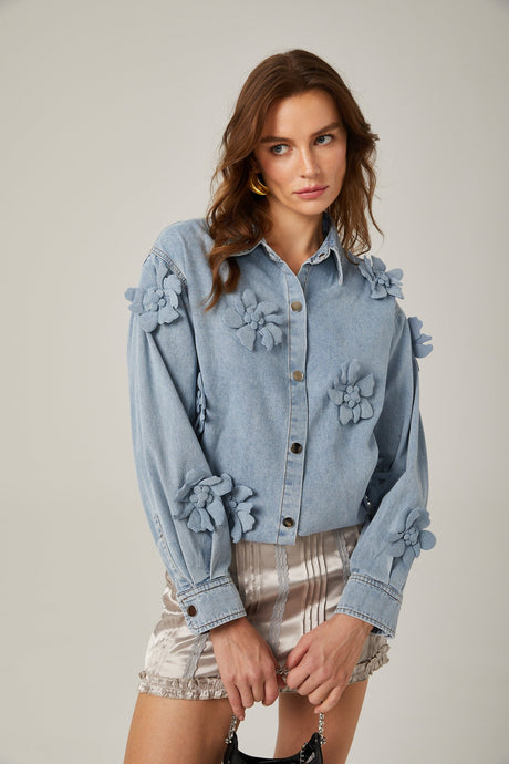 Sloan Denim Shirt with Floral Applique