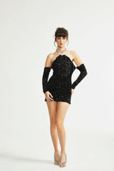 Sloan Dress Black Sequin Crystal Embellished Off - Shoulder Mini