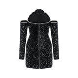 Sloan Dress Black Sequin Crystal Embellished Off - Shoulder Mini