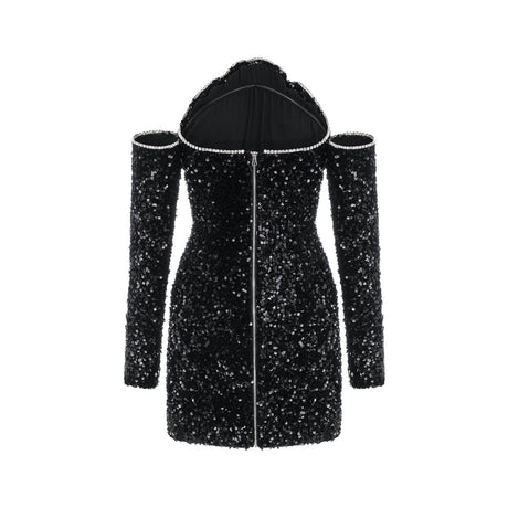 Sloan Dress Black Sequin Crystal Embellished Off - Shoulder Mini