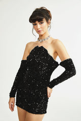 Sloan Dress Black Sequin Crystal Embellished Off - Shoulder Mini