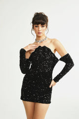 Sloan Dress Black Sequin Crystal Embellished Off - Shoulder Mini