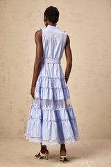 Sloan Floral Midi Dress in Vibrant Blue with Ruffled & Tiered Design