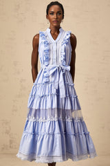 Sloan Floral Midi Dress in Vibrant Blue with Ruffled & Tiered Design