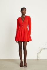 Sloan Mini Dress Red Knit Flare Crystal Heart Buttons