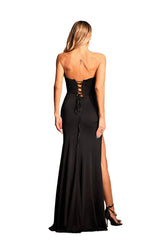 Sofia Black Maxi Dress with Slit Design and Floral Embellishments