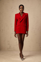 Sofia Blazer Red Double Breasted Peak Lapel Chic Elegant