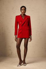 Sofia Blazer Red Double Breasted Peak Lapel Chic Elegant