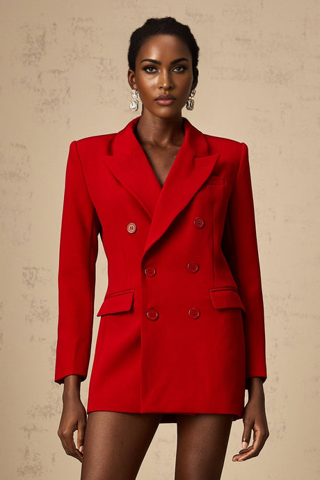 Sofia Blazer Red Double Breasted Peak Lapel Chic Elegant
