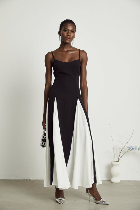 Sofie contrastcolor pleated maxi dress