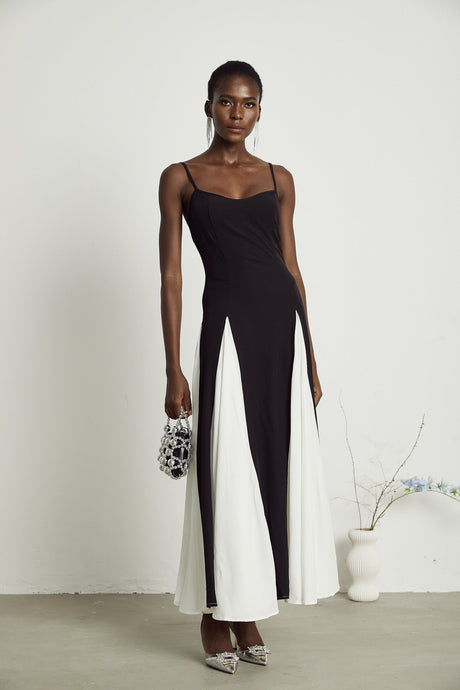 Sofie contrastcolor pleated maxi dress