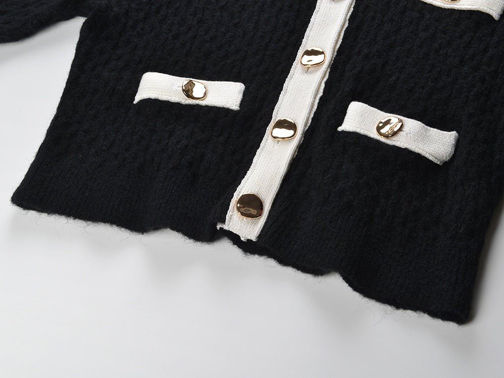 Sophia Jacket & Skirt Set - Elegant Ribbed Knit - Tailored Fit - Contrasting Accents - Gold Buttons - Versatile Style