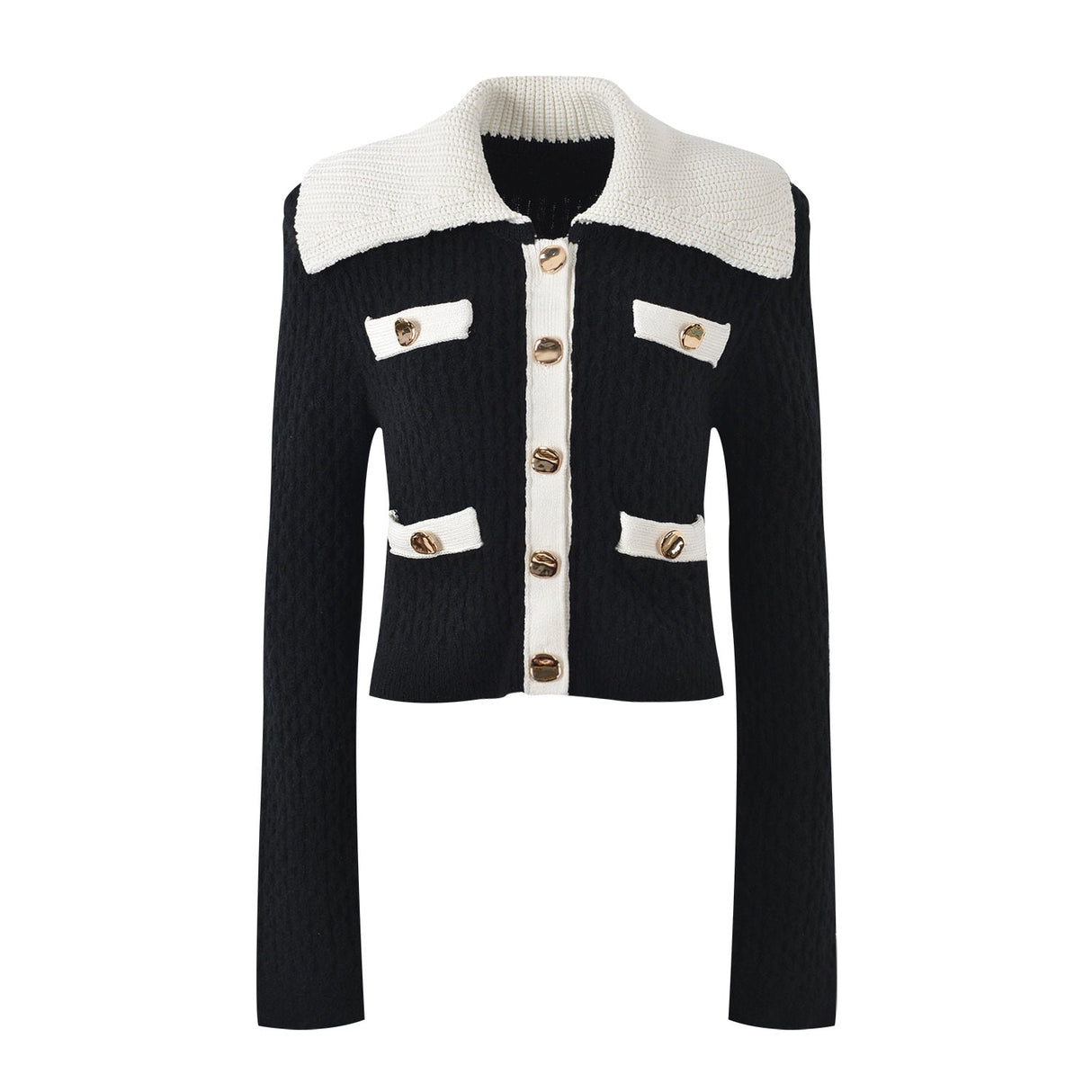 Sophia Jacket & Skirt Set - Elegant Ribbed Knit - Tailored Fit - Contrasting Accents - Gold Buttons - Versatile Style