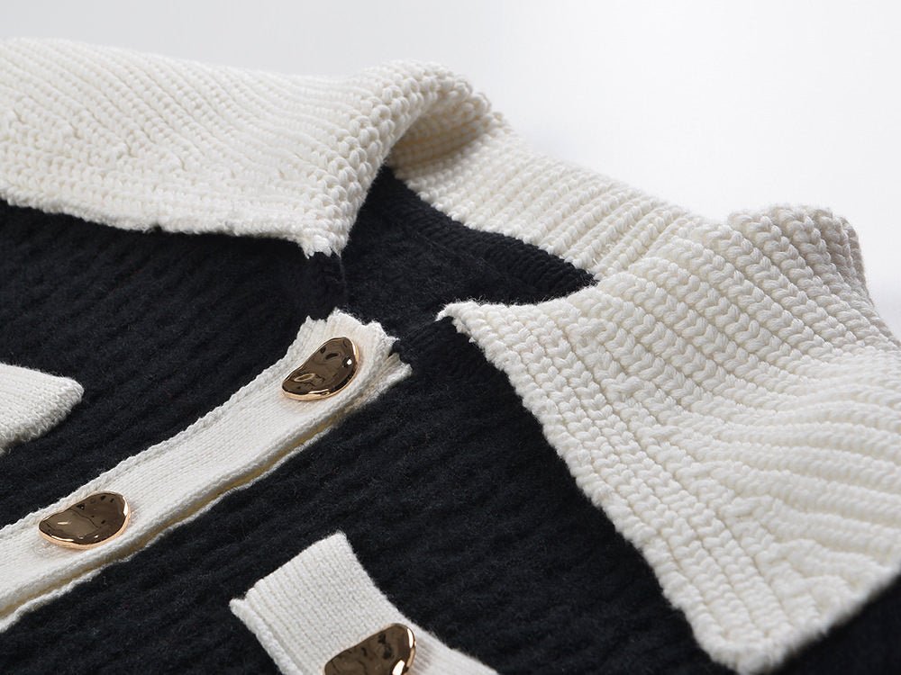 Sophia Jacket & Skirt Set - Elegant Ribbed Knit - Tailored Fit - Contrasting Accents - Gold Buttons - Versatile Style