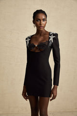 Sophia Mini Dress Lace Sequin Bustier Black