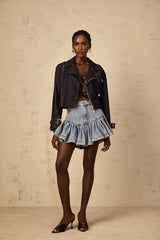 Sophie Light Blue Denim Ruffled Mini Skirt