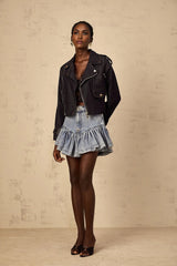 Sophie Light Blue Denim Ruffled Mini Skirt
