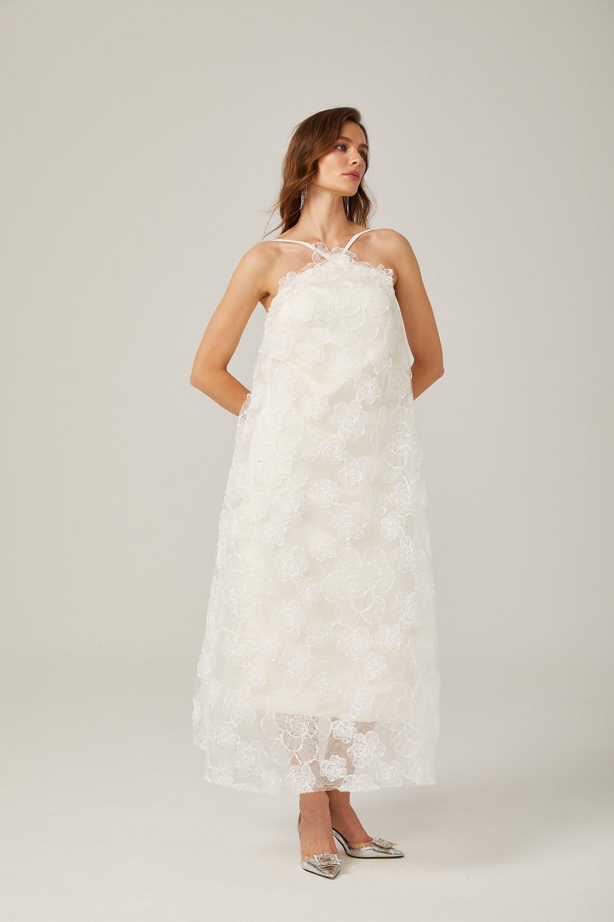 Stacie white floralappliqué maxi dress