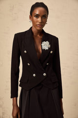 Stefania Blazer Stefania Black Crystal Brooch Double Breasted