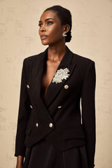 Stefania Blazer Stefania Black Crystal Brooch Double Breasted