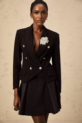 Stefania Blazer Stefania Black Crystal Brooch Double Breasted